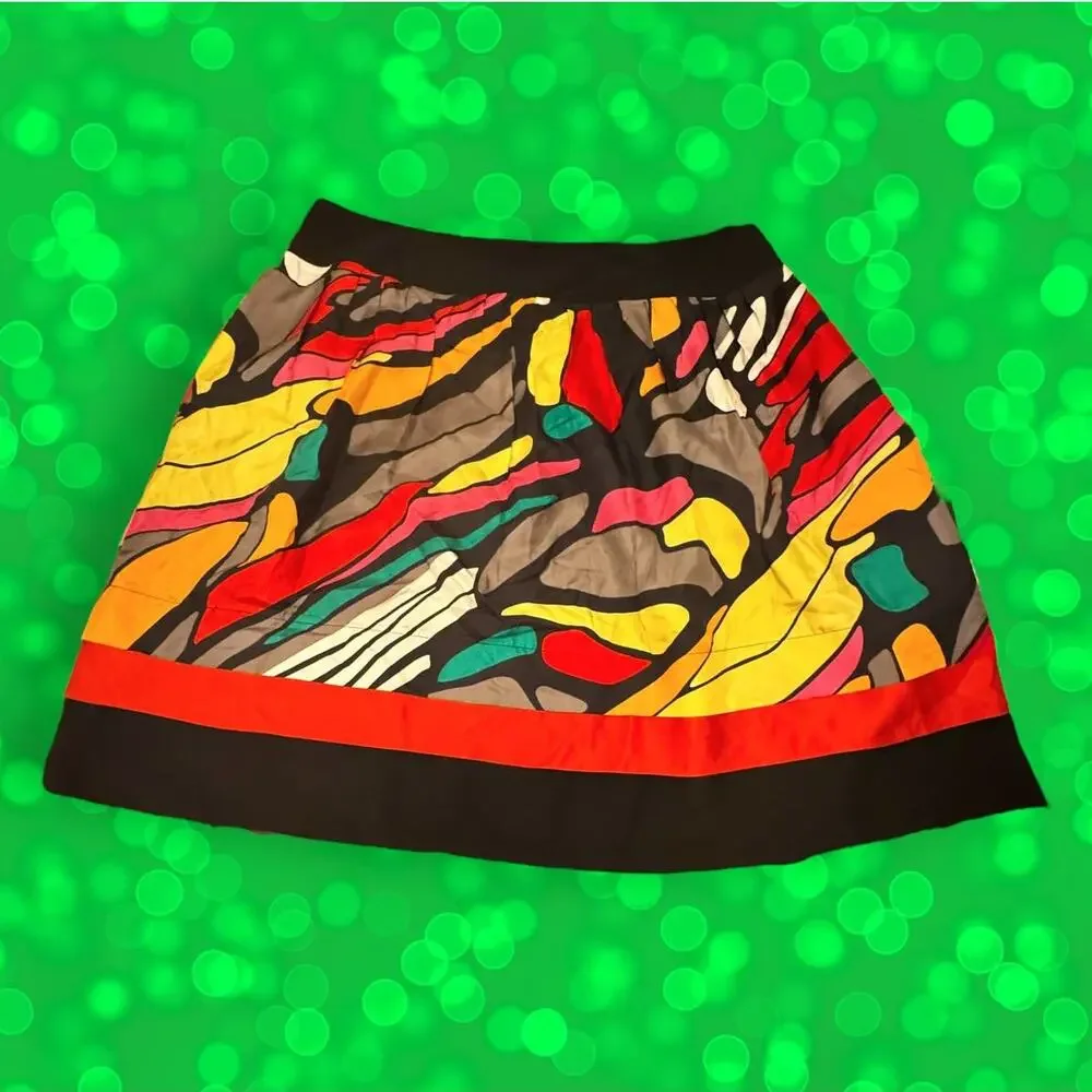 Nygard Collection VTG Multicolor Abstract Art Silk Mini Skirt Size 16 - Picture 1 of 10